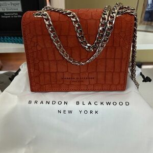 Brandon Blackwood Burnt Orange Croc-Embossed Crossbody